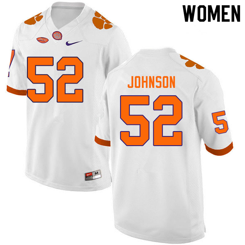 Women #52 Tayquon Johnson Clemson Tigers College Football Jerseys Sale-White - Click Image to Close